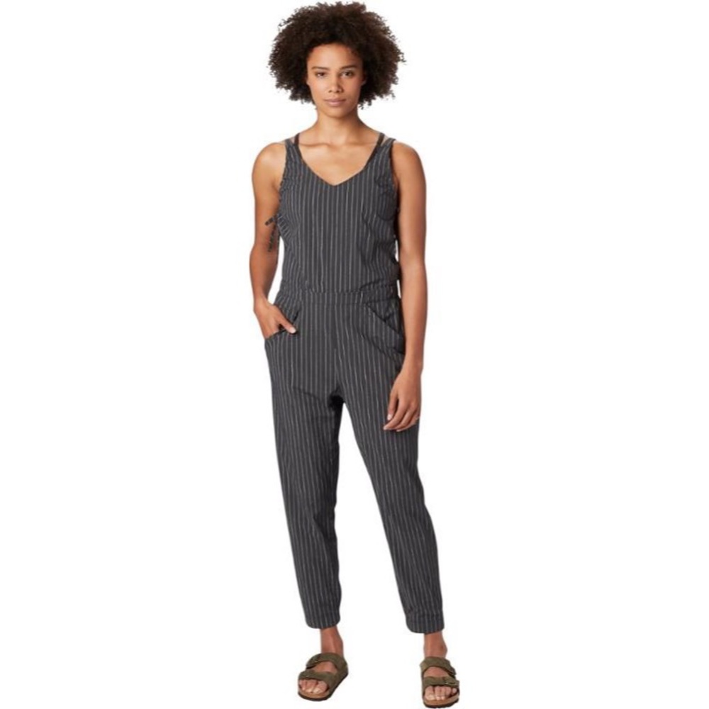 Mountain Hardwear Railay Striped Outdoor Jumpsuit Romper Pants Grey White Sz 8